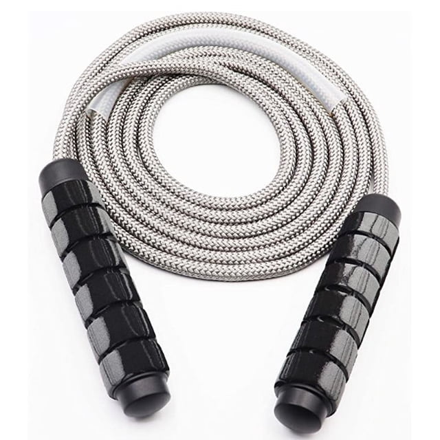 Weighted Cotton Rope Workout Heavy Jump Rope, Adjustable Skipping Rope with Ball Bearing Non-Slip Plastic Handle for Training Cardio Endurance Fitness Exercise