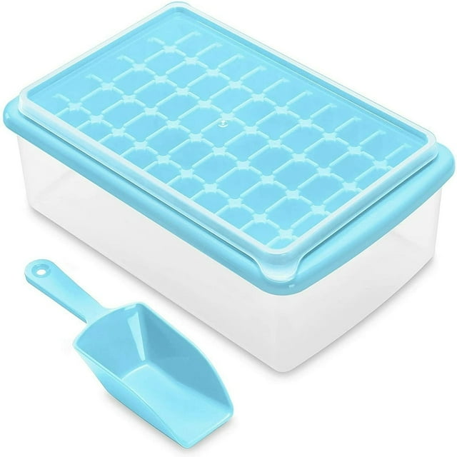 Ice Cube Tray with Lid and Bin for Freezer Easy Release 55 Nugget Ice Tray with Cover Storage Container Scoop. Perfect Small Ice Cube Maker Tray & Mold. Flexable Durable Plastic BPA F