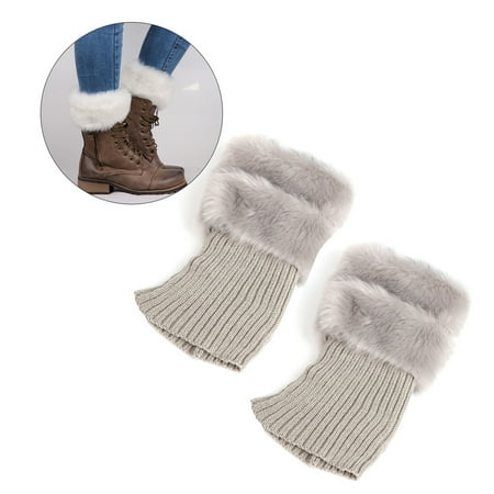 

HOMEMAXS 1 Pair Women s Winter Furry Knit Short Leg Warmers Boots Socks Boot Topper Cuff Knit Crochet Leg Warmer (Light Gray)