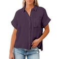 thumbnail image 6 of Summer Tops Womens Linen Tops Stylish Women's Casual Loose Short Sleeve Button Shirt for Comfortable Everyday Wear, 6 of 6