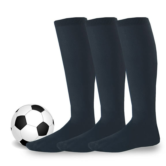 Kids Youth Unisex Soccer Team Sports Cushion Acrylic Knee High Socks 3 Pair 5-7 Sock Size Black