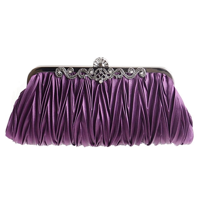 Pochette de Soirée en Satin pour Femmes, Sac à Main de Mariage et de Fête, Sacs à Main de Cocktail (Violet)