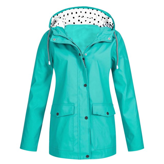 Womens Fashion Rain Jacket With Hood Lightweight Long Sleeve Windbreaker Zip Up Drawstring Raincoat With Pockets Windbreaker Womens Jacket Clear Rain Jacket plus Size Womens Windbreaker Jackets