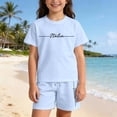 thumbnail image 2 of Girls Casual Alphabet Print Loose Fit Kids Summer Short Sleeve Outfits Girls Clothes Set, 2 of 7