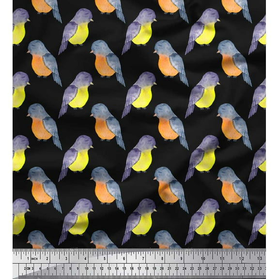 Soimoi Black Cotton Duck Fabric American Robin Bird Decor Fabric Printed BTY 42 Inch Wide