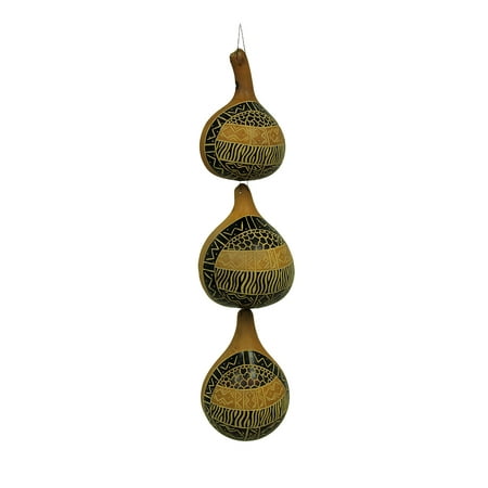 - Hand Painted Triple Natural Gourd Tribal Design Wall Hanging