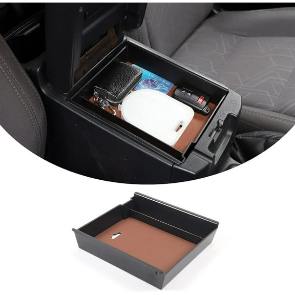 TINKI for Tacoma 2016-2023 Armrest Box Storage Box,Armrest Console Organizer Tray,Center Console Gear Shifter Front Tray Organizer1 PCS,with Brown Mat