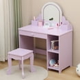 thumbnail image 2 of EDTara Kids Vanity Desk with Lighted Mirror & Open Shelves, Princess Makeup Table with Stool, Drawer & Pretend Beauty Toys, 2 of 8