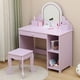 thumbnail image 2 of Yeshouse Espejo iluminado y estantes abiertos Tocador infantil - Mesa de maquillaje de princesa con taburete, cajón y juguetes de imitación, 2 of 8