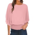 thumbnail image 2 of Endives Women's Chiffon Shirt Blouses Casual Boat Neck Chiffon Blouses Batwing Tops Tunic Top Spring Outfit Pink, 2 of 7