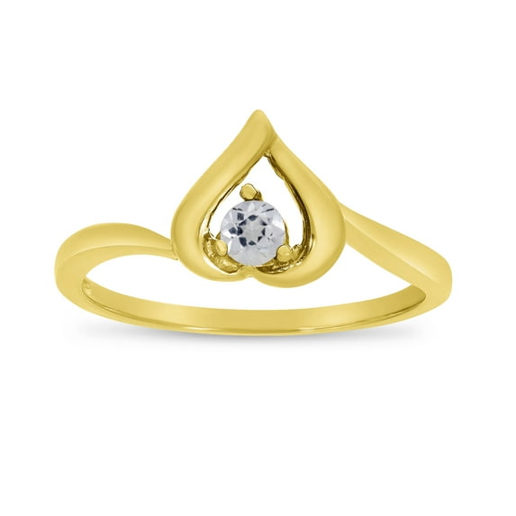 14k Yellow Gold Round White Topaz Heart Ring