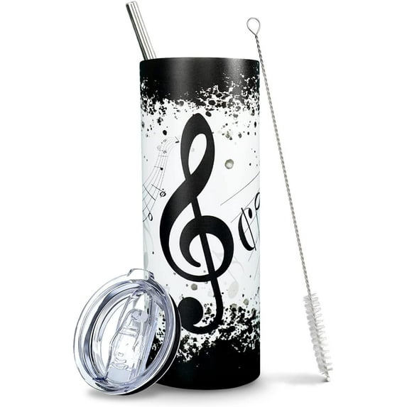 Music Note Tumbler, Music Teacher Gifts, Piano Band Drummer Travel Mug, Music Teacher Appreciation Gifts for Men Women, Music Gifts for Students, Music Lovers, Singers - 20 Oz Skinny Tumbler Music Cup