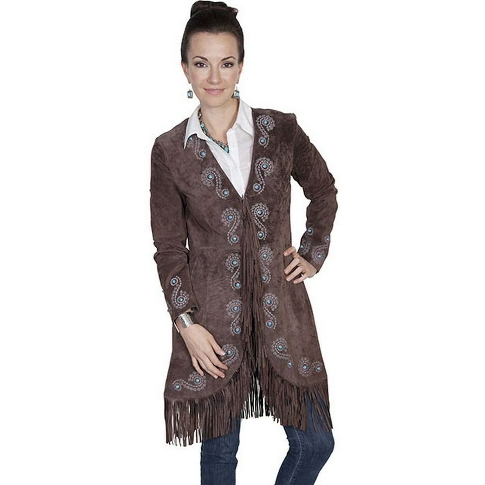 Scully Leather Scully Western Jacket Womens Fringe Embroidered Suede