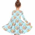 thumbnail image 7 of Girls Easter Dress Long Sleeve Floral Print Light Blue Kids Big Kid Casual Spring Church Dress with Pockets Polyester Spandex,Size 4-5 T, 7 of 7