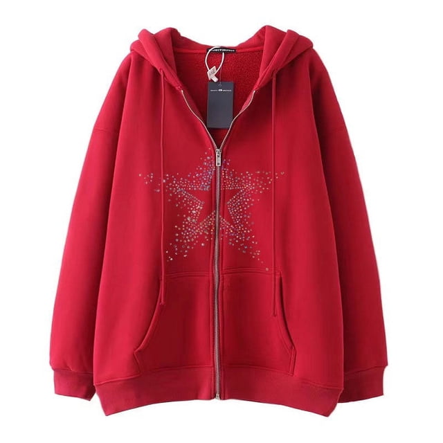 Sudadera con capucha y cremallera con estampado de estrella de cinco puntas Harajuku gótica de hip-hop oscuro para hombres y mujeres, chaqueta Harajuku, sudadera