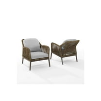 Coastal Outdoor Armchair Set - 2 Patio Chairs, Wicker Style, Weather Resistant, Light Gray/Brown