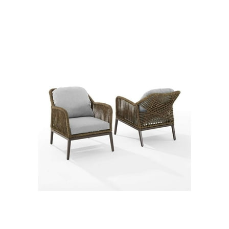 Coastal Outdoor Armchair Set - 2 Patio Chairs, Wicker Style, Weather Resistant, Light Gray/Brown