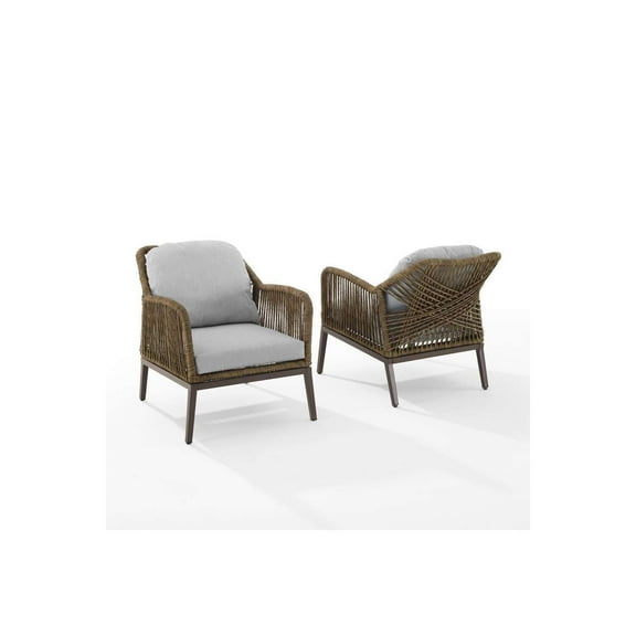Coastal Outdoor Armchair Set - 2 Patio Chairs, Wicker Style, Weather Resistant, Light Gray/Brown