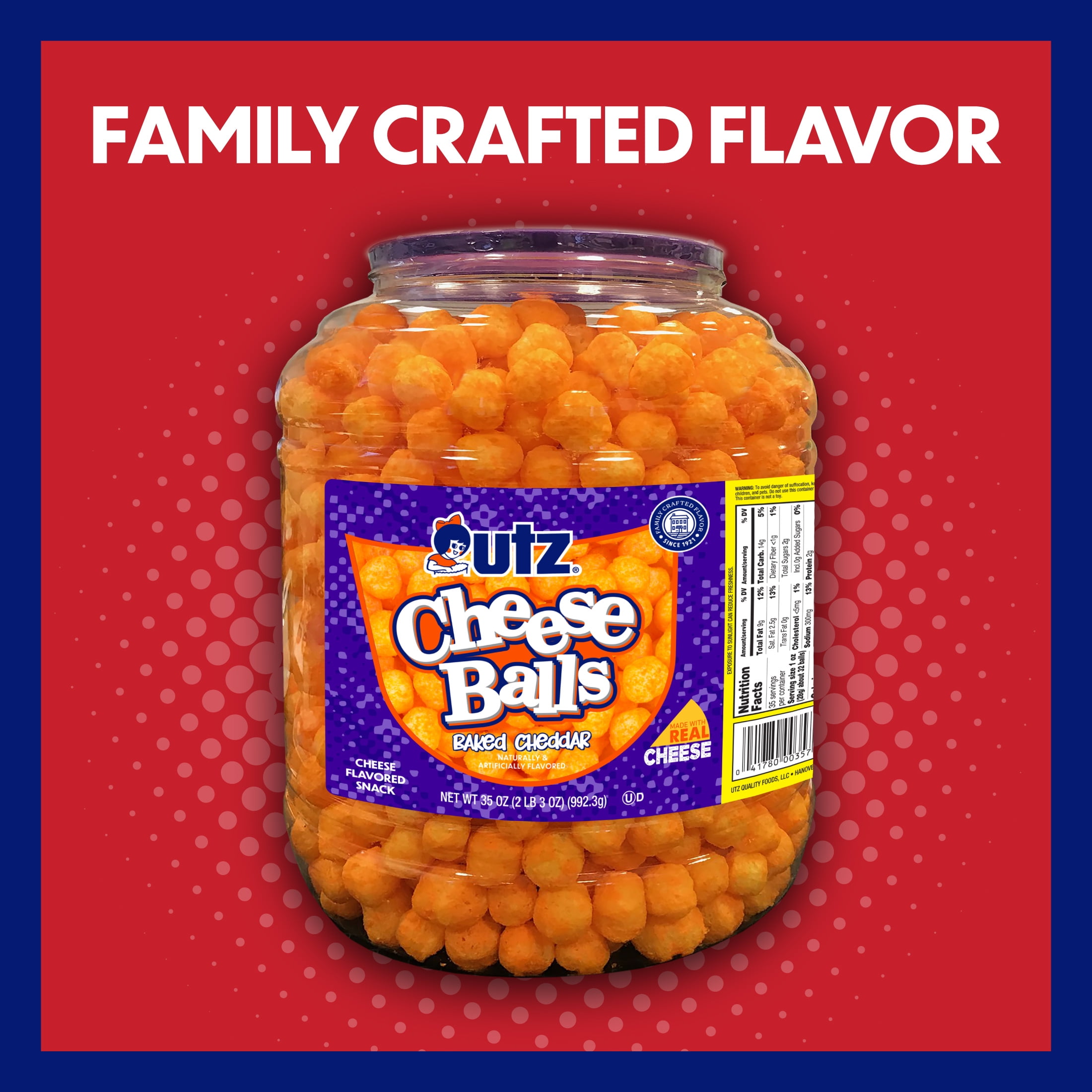 2 pack) Utz Cheddar Cheese Balls, 35 oz Barrel 