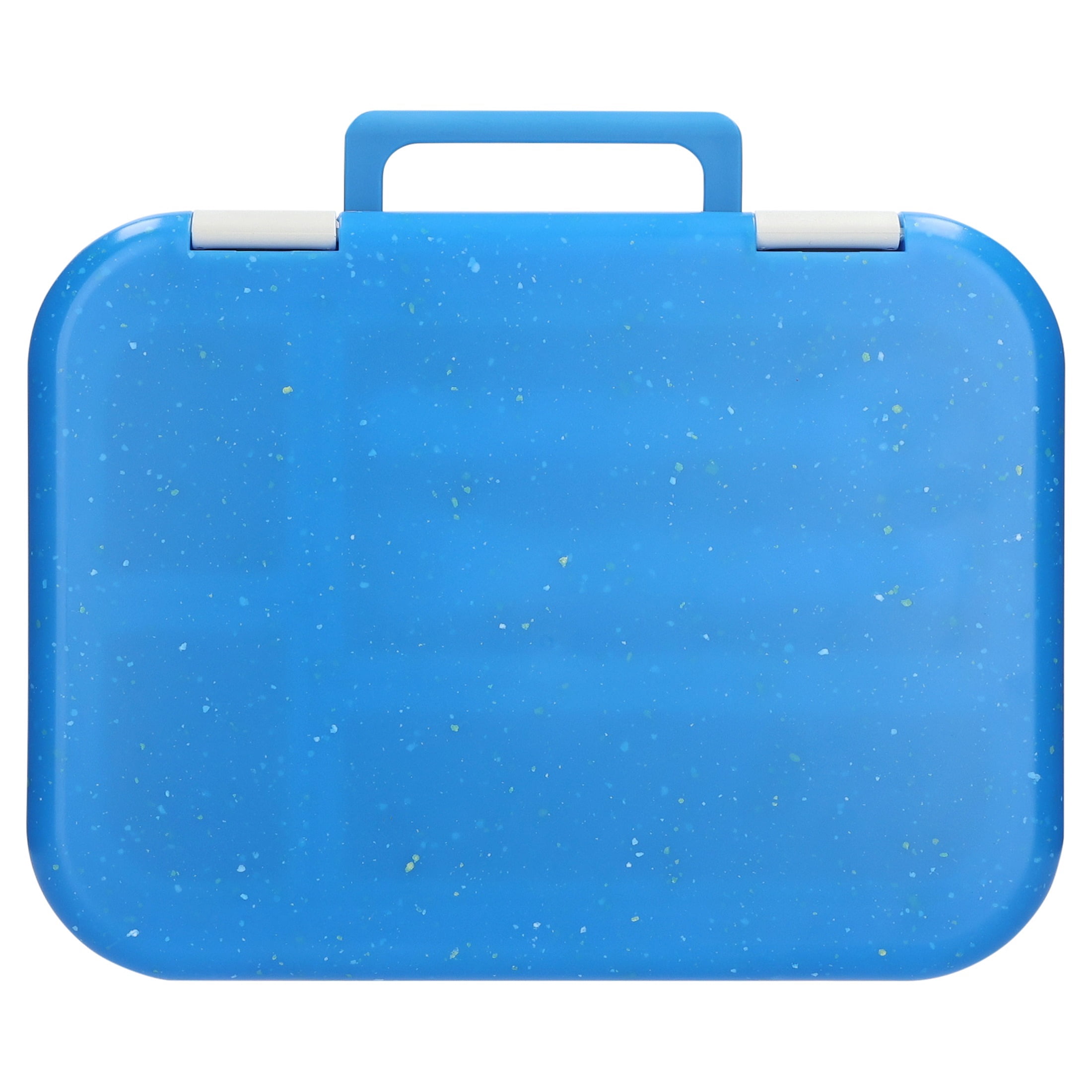 Mainstays Kids 4-Compartment Plastic Bento Box with Removable Tray, Fork, Spoon, and Dressing Container, Blue Splash and Gray