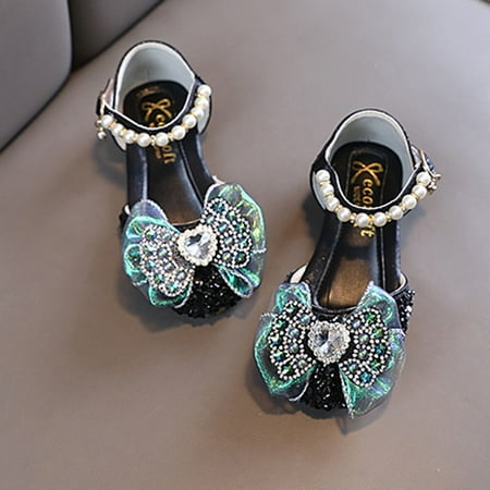 

HAXMNOU Kids Shoes Autumn New Children Princess Shoes Bow Knot PU Leather Shoes Dance Performance Shoes Round Toe Buckle Dress Shoes Black