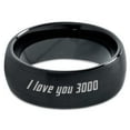 thumbnail image 2 of Tungsten I Love You 3000 Engraved Quote Band Ring 8mm Men Women Comfort Fit Black Dome Brushed Polished, 2 of 4