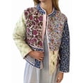 thumbnail image 2 of Women'S Cropped Quilted Jacket Cardigan Floral Printed Long Sleeve Open Front Short Coats Cyan S, 2 of 9