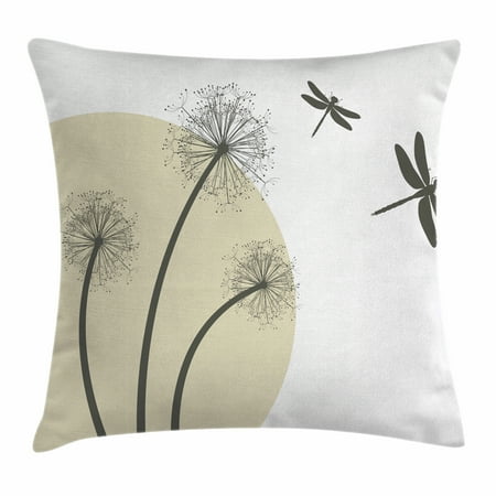 - Dragonfly Throw Pillow Cushion Cover, Spring Dandelions Botany Blossoming Petals Essence of Nature Growth Theme, Decorative Square Accent Pillow Case, 16 X 16 Inches, Tan Army Green, by Ambesonne
