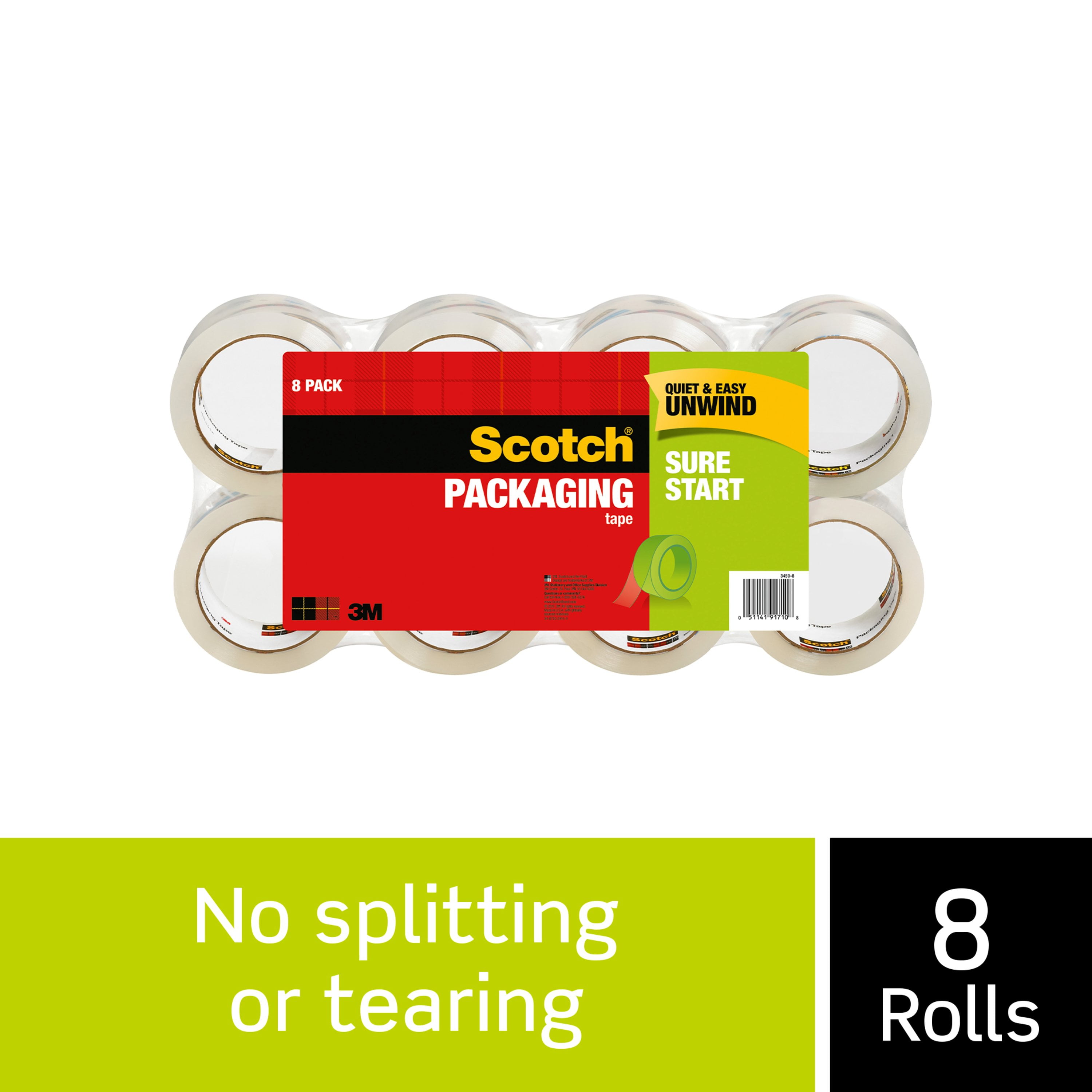 Scotch 1.88" x 54.6yds, 3" Core, Sure Start Packaging Tape - Clear (8 Per Pack)