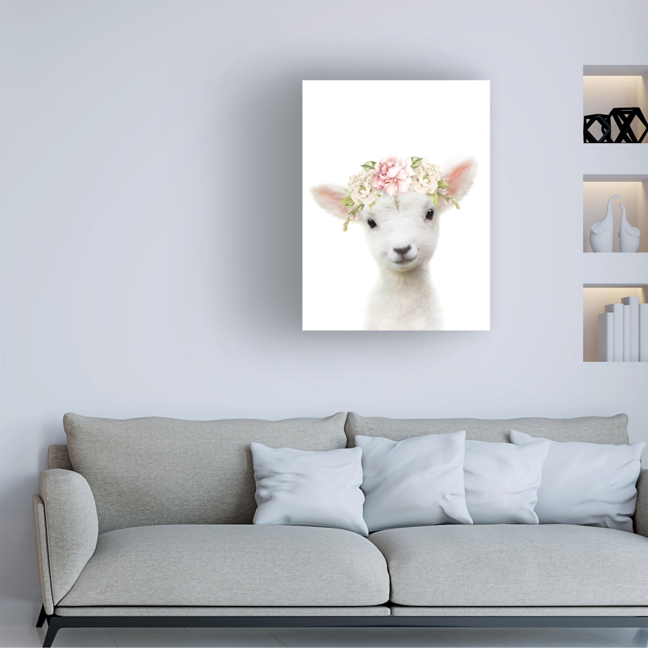 Trademark Fine Art Lola Peacock  Floral Baby Sheep Canvas Wall Art