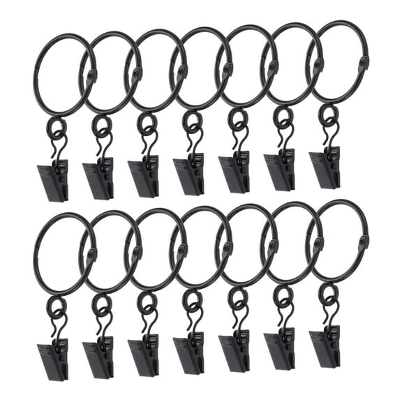 14 Pcs Drapery Curtain Rings with Clip 1.3-Inch Black Metal Openable Hangers