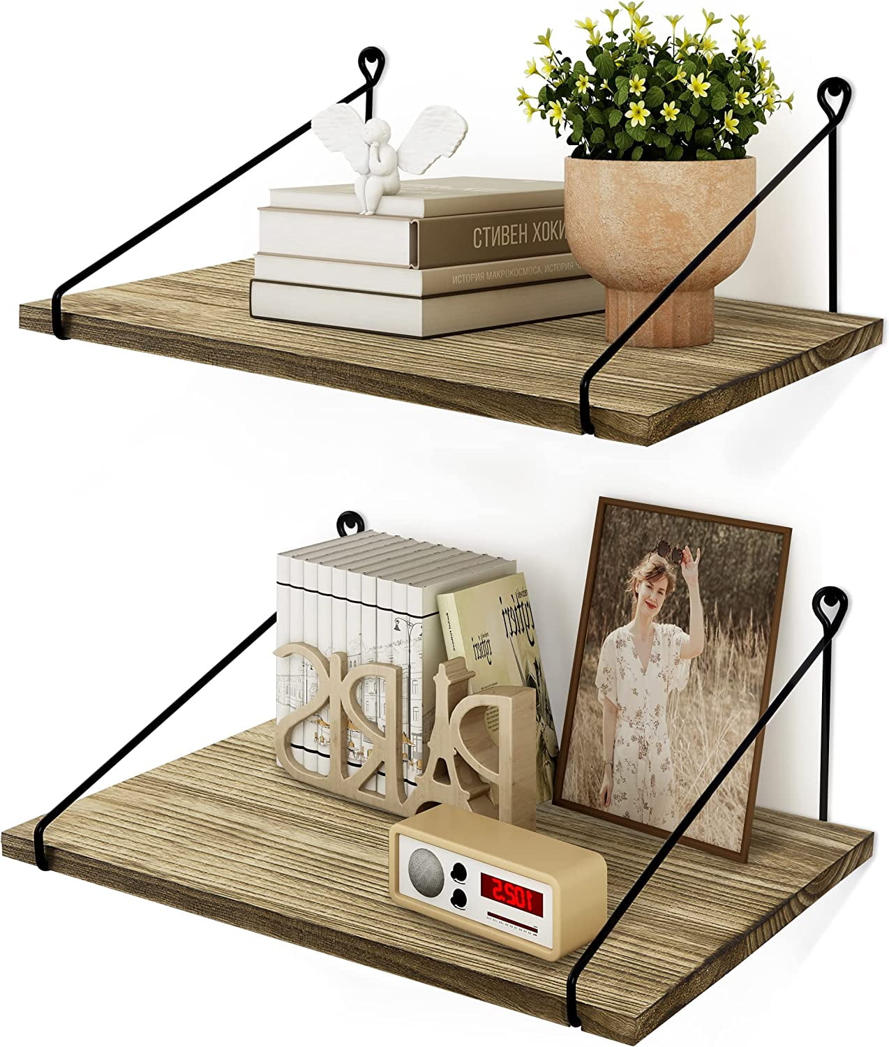 Afuly 12 inch Deep Floating Shelves, Rustic Wall Mounted Wide Shelf