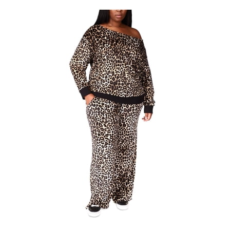 MICHAEL MICHAEL KORS Womens Beige Animal Print Long Sleeve Asymmetrical Neckline Top Plus 4X