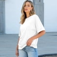 thumbnail image 4 of Women Oversized T Shirts Short Sleeve Summer Casual Loose Top Basic Tee with Pocket White S, 4 of 5