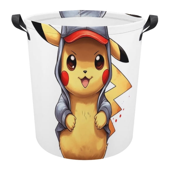 Girls BoysPokemon Laundry Basket, Cartoon Animals Laundry Hamper, Foldable Clothes Storage Bin, Toy Organizer Basket for Bathroom 14x17"