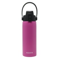 Aquatix (Pink, 21 Ounce) Pure Stainless Steel Double Wall Vacuum Insulated Sports Water Bottle Convenient Flip Top Cap Removable Strap Handle - Keeps Drinks Cold 24 hr/Hot 6 hr