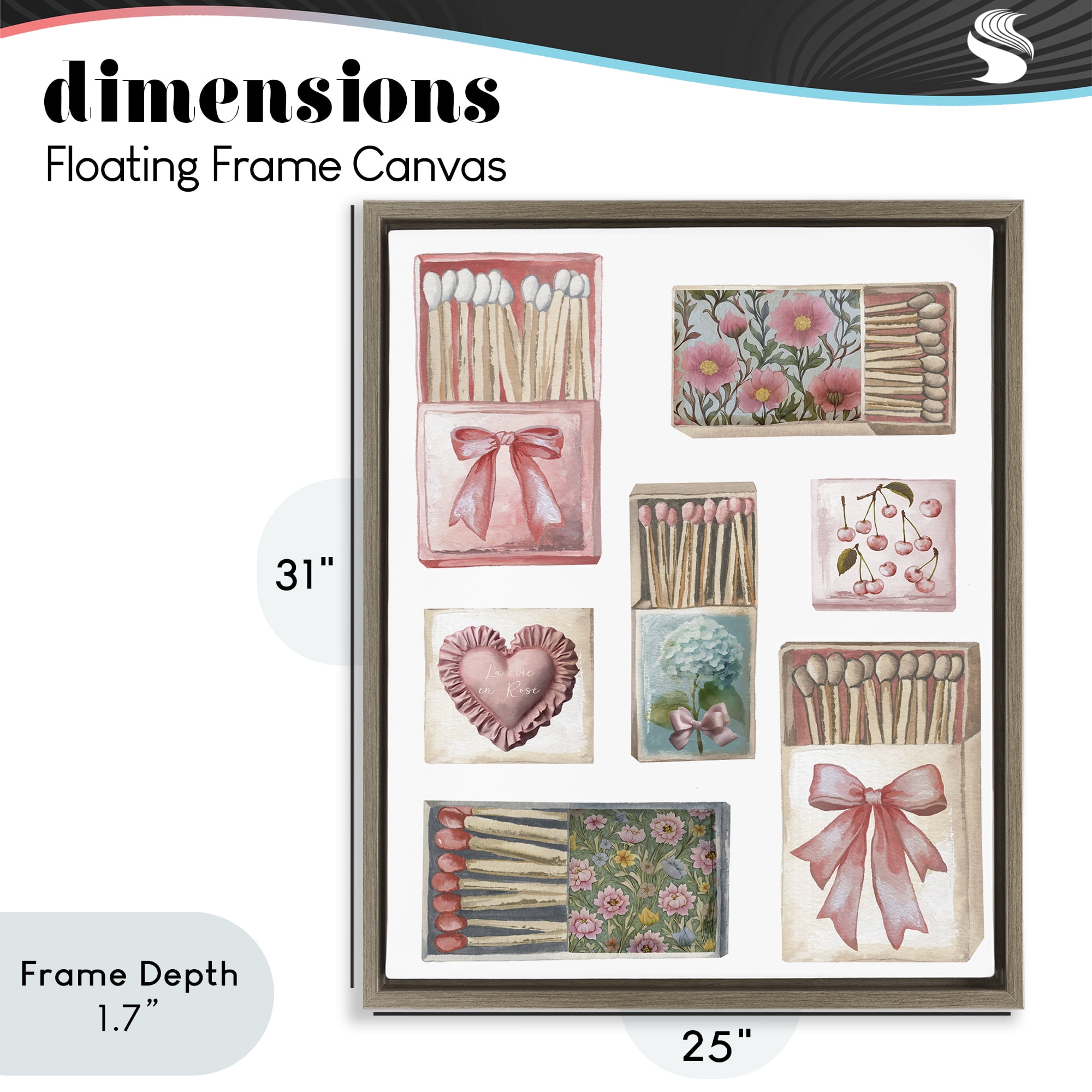 Stupell Industries Vintage Feminine Matchbooks Brown Framed Floater Canvas Wall Art, design by Elizabeth Medley