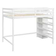 Euroco Modern Wood Full Size Loft Bed with Storage Wardrobe and Shelves for Kids Teens, White