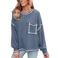 thumbnail image 1 of Blusa de poliéster de manga larga con cuello redondo para mujer, camisa informal con hombros caídos para otoño/invierno, azul, talla S, 1 of 6