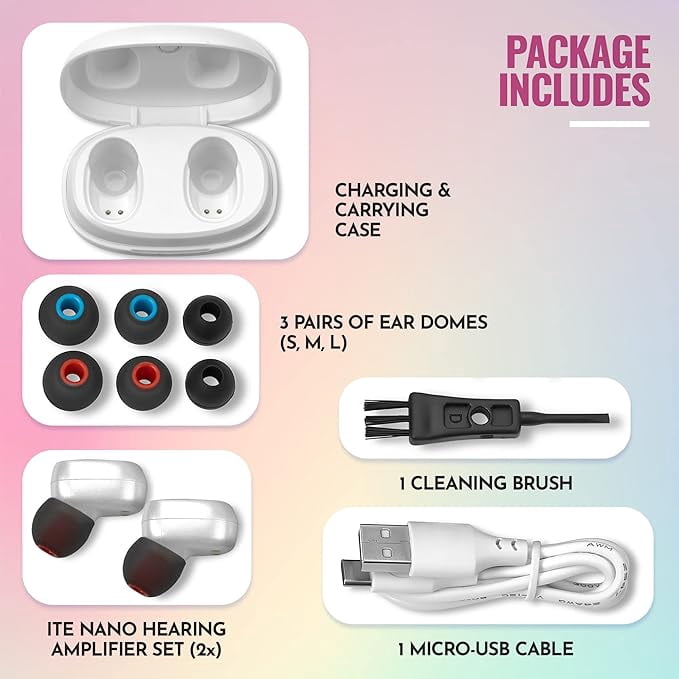 MEDca Rechargeable Hearing Amplifier Pair W/ Noise Cancelling, for Seniors & Adults - White