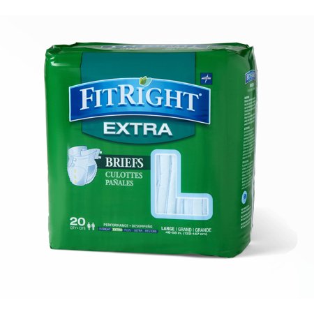 FitRight OptiFit Extra Briefs with Tabs, Adult Incontinence Brief, Moderate Absorbency, Large, 44"-56", 20 Count