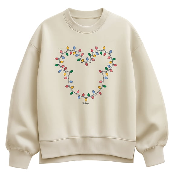 Disney - Christmas Lights Mickey Head - Women's Oversized Fleece Crew Sweatshirt