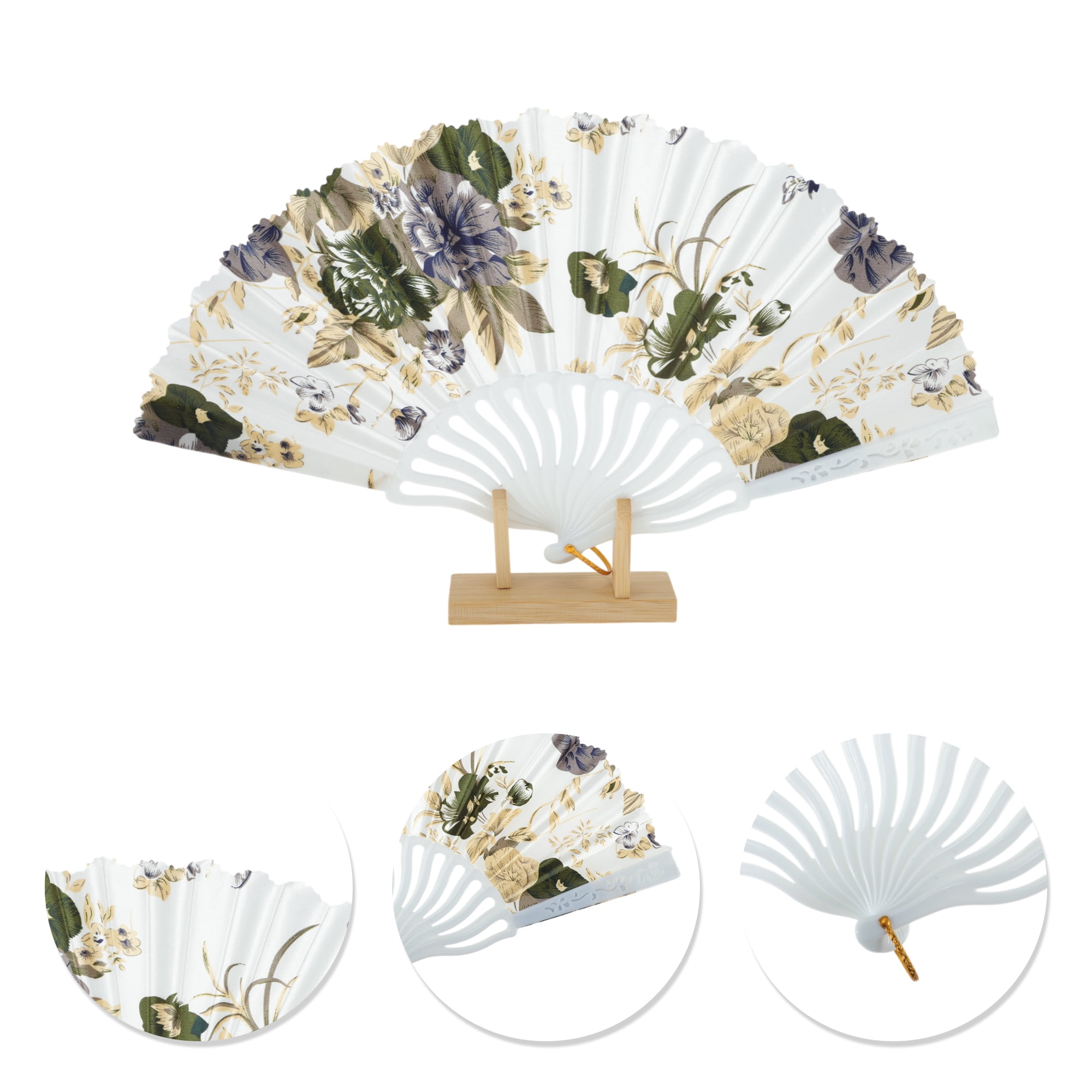 Unique Bargains Elegant Floral Design Folding Hand Fan Yellow Green