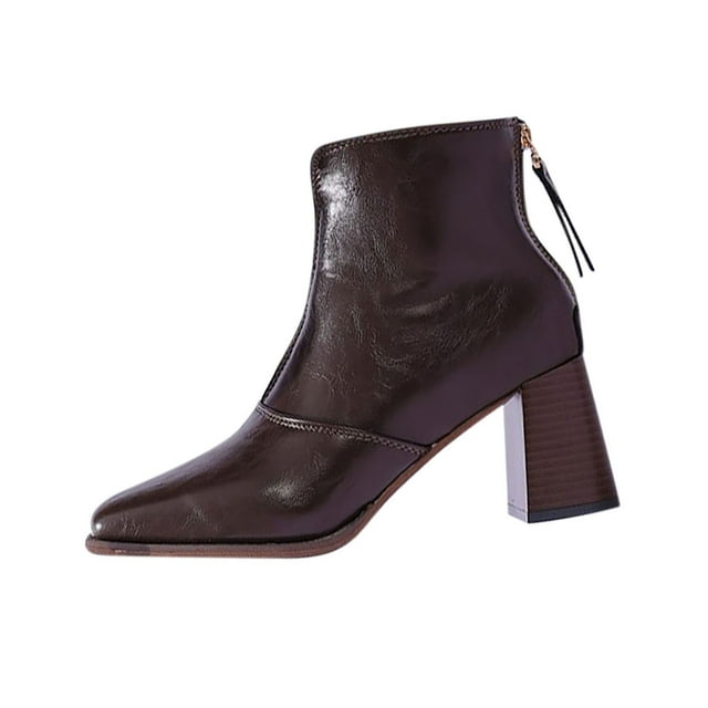 Bottes à la Cheville Mode pour Femmes Brunes Bout Pointu Fermeture Éclair Style Arrière Talon Haut Confortables pour Activités Intérieures et Extérieures Confortables pour Rester Debout et Marcher
