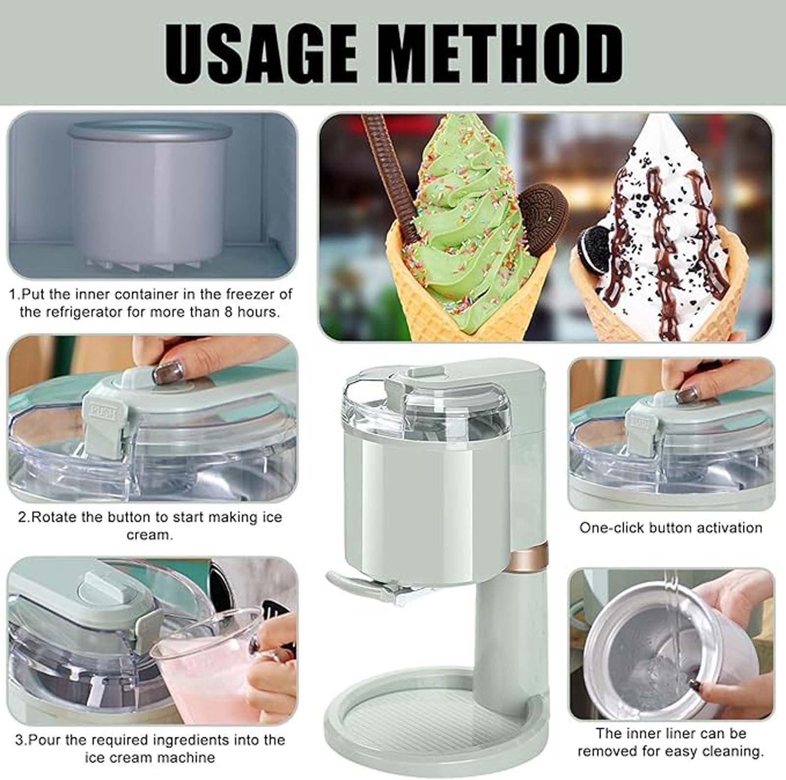 Portable Ice Cream Maker & Slushie Machine for Home, Automatic Frozen Yogurt & Fruit Ice Cream Machine, Easy Clean Portable Ice Cream Machine for Kitchen & Bar