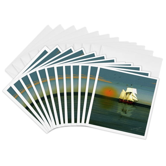 3drose, Bon Voyage- Smudgeart Ship Art, 12 Greeting Cards with Envelopes