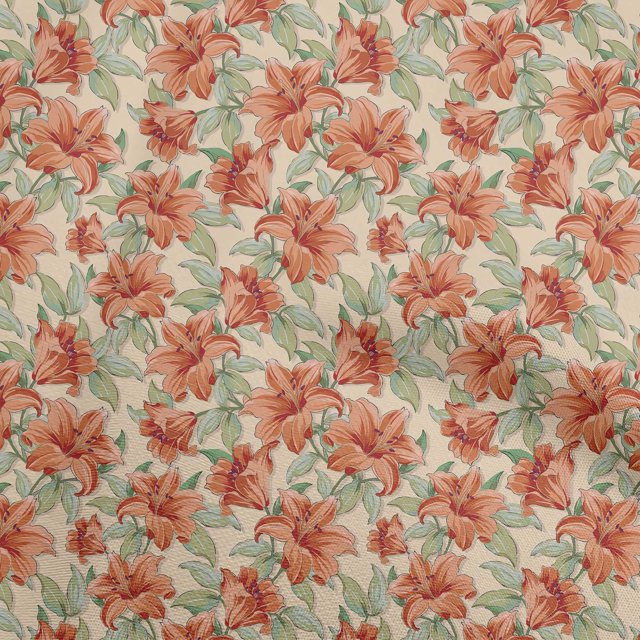oneOone Cotton Flex Orange Fabric Florals Craft Projects Decor Fabric Printed By The Yard 40 Inch Wide