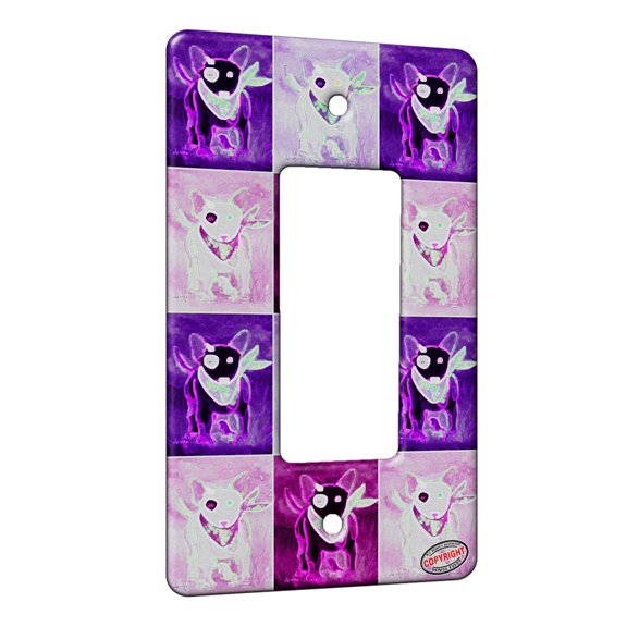 KuzmarK™ 1 Gang Rocker Wall Plate - Bull Terrier Puppy with Red Bandana Dog Electric Art by Denise Every