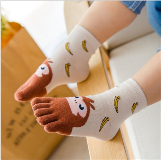 5Pair Kids Toe Socks Cartoon Five Finger Cotton Socks Breathable Ankle Sock 1-4Y 