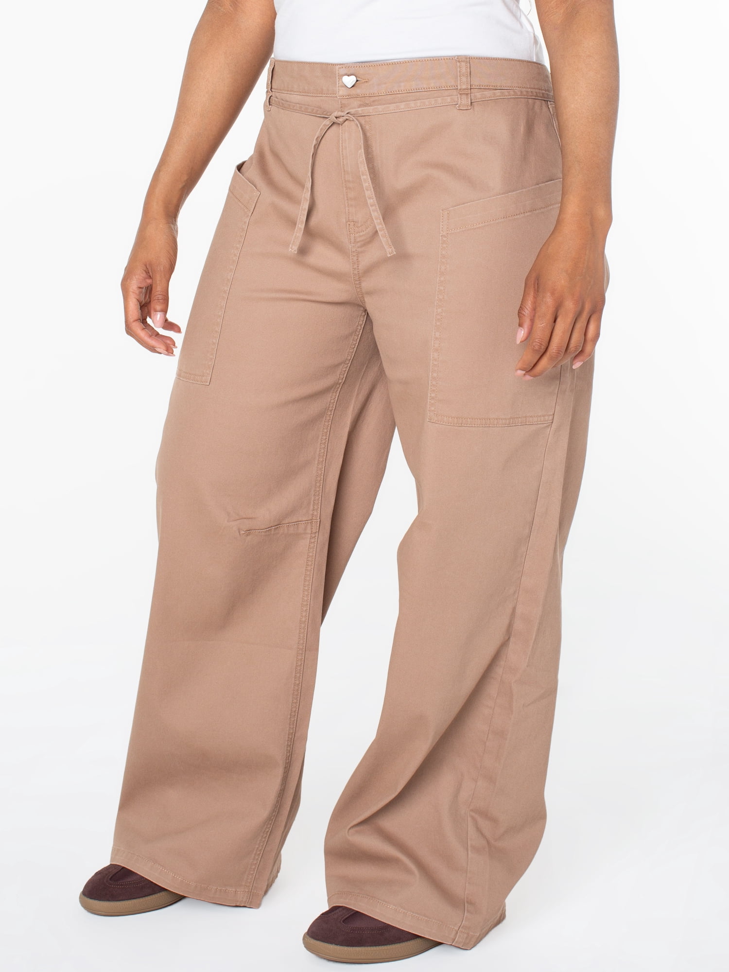 Celebrity Pink Women's and Women's Plus Tie Front Cargo Wide Leg Pants, Sizes XS-4X